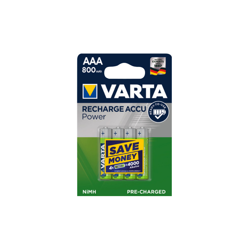 VARTA HR03 - AAA 1.2V 800mAh - Blister de 4 VARTA HR03 - AAA 1.2V 800mAh - Blister de 4