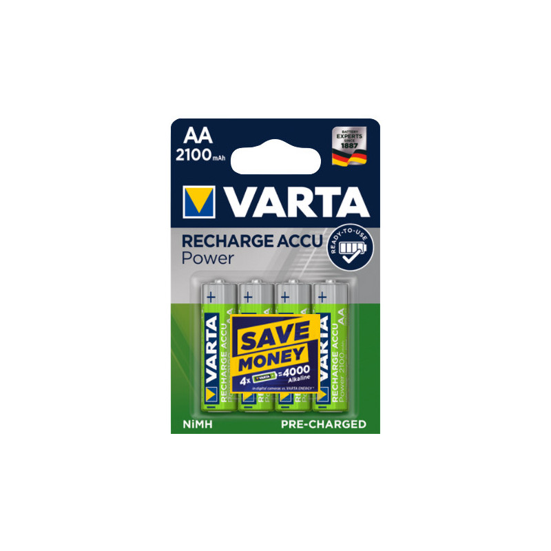 Pile VARTA HR6 - AA 2100mAh - Blister x 4 - Tecnologia pronte all'uso.