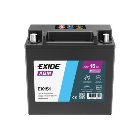 Batteria avviamento Auto et Ausiliari - 12V - 15Ah - EK151 - + sinistr